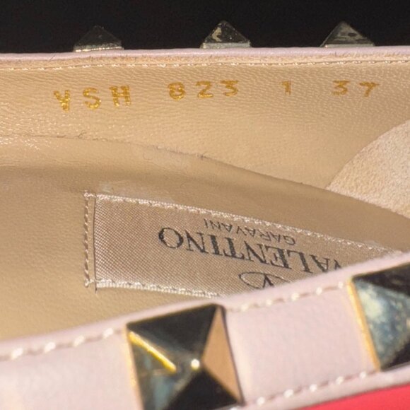 Valentino Red/Beige Patent and Leather Wedge Rockstud Pumps - Picture 5 of 8